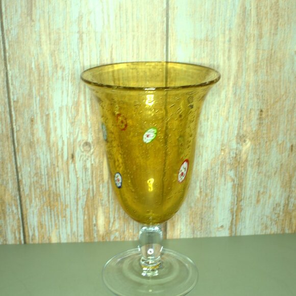Amber Colored Millefiori Glass Vase Home Accents Decor Flower Arrangements - Picture 3 of 8